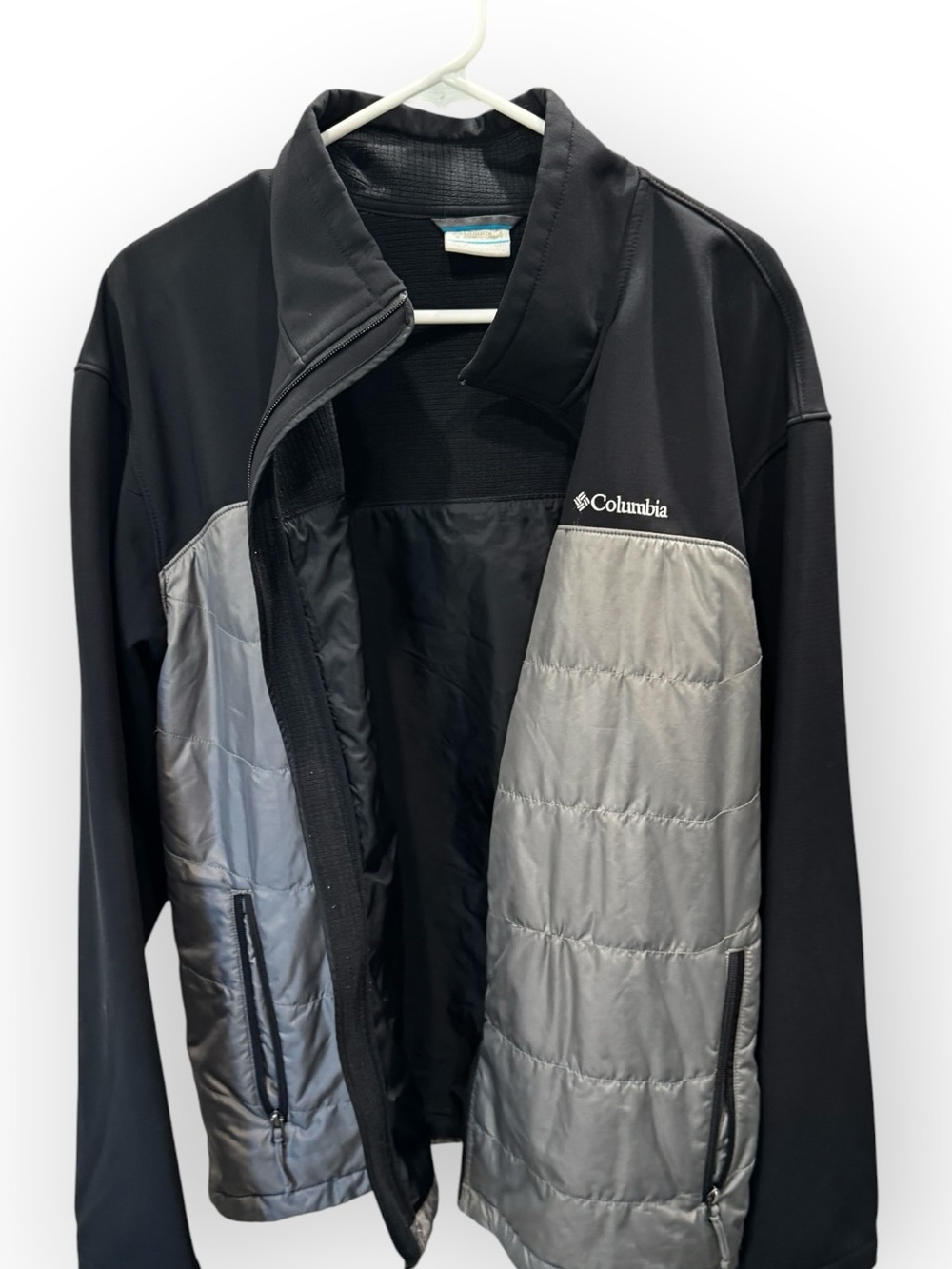 Columbia Men’s XXL Hybrid Insulated Jacket Black Gray Quilted Softshell Full Zip